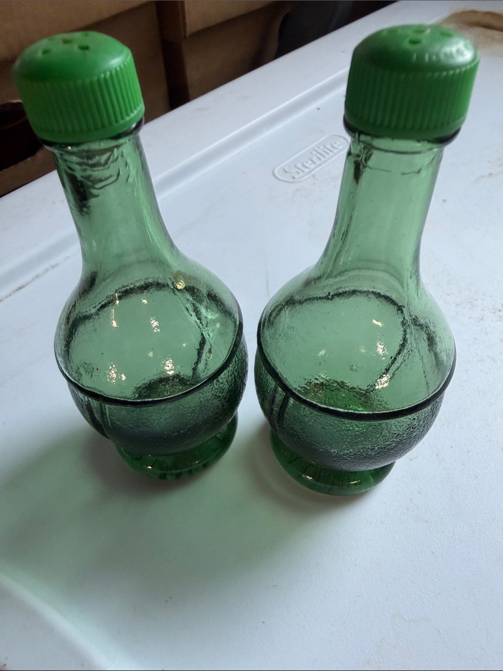 Italy Bagnoli Vintage Green Glass Salt and Pepper Shakers - Pair